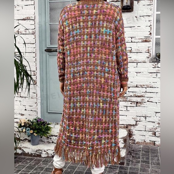 Plus Size Blend Material Fringe Hem Open Front Cardigan - Picture 2 of 4